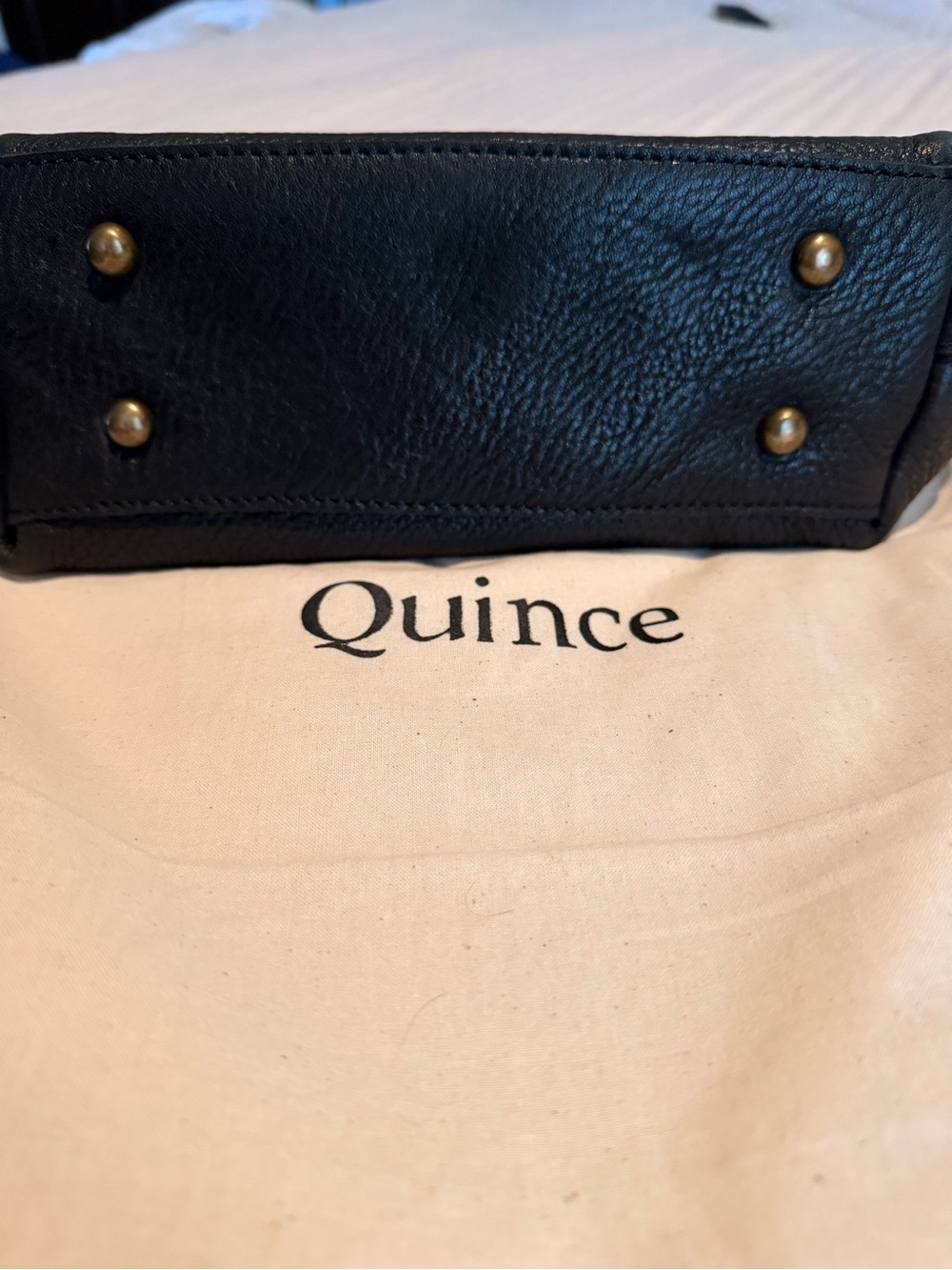 Quince Black Leather Tote Bag with Top Handles and Crossbody - Picture 4 of 5